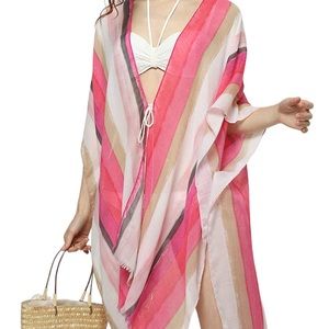 KOLLIE MORE Striped Open Front Kimono Swim Coverup One Size NEW